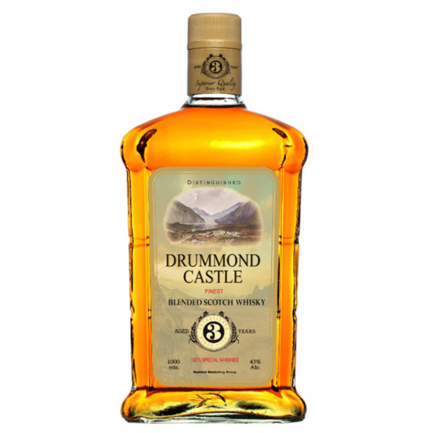Bottle of Drummond Castle Blended Scotch Whisky on a white background
