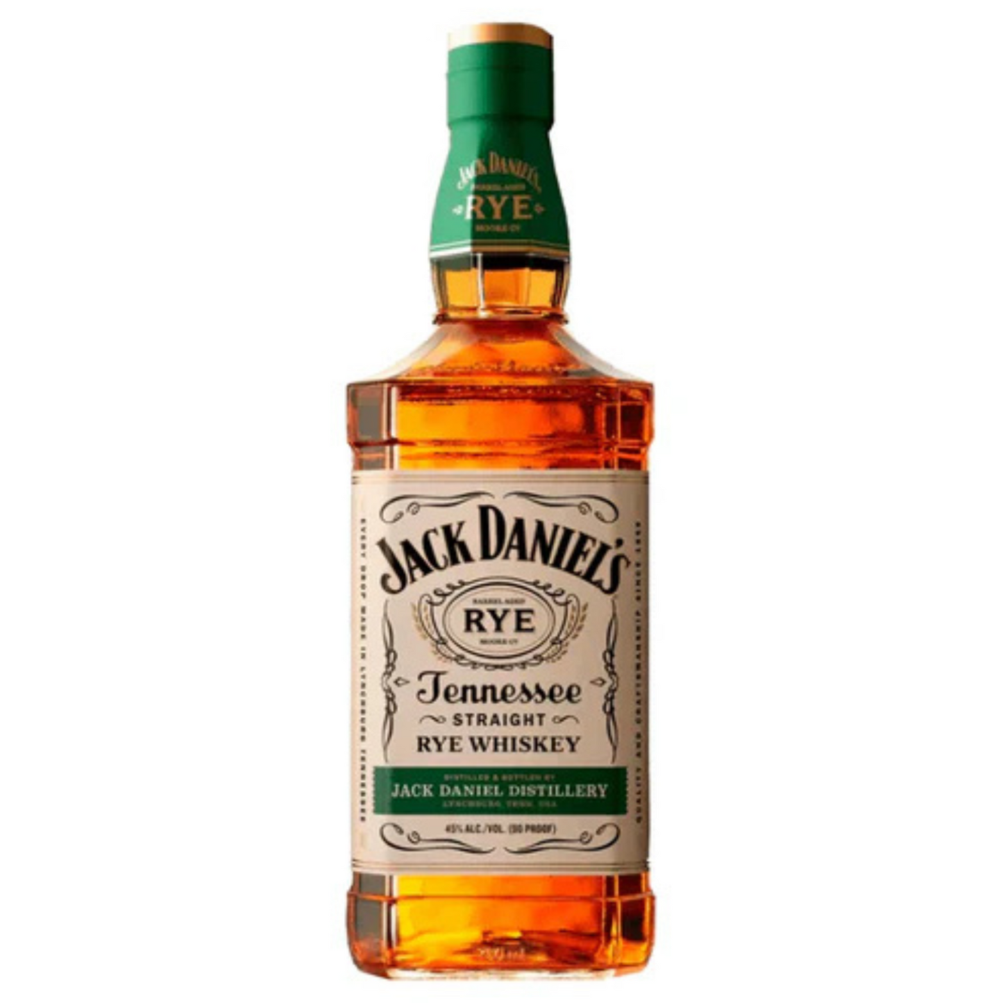 Jack Daniel's Tennessee Straight Rye Whiskey bottle on a white background