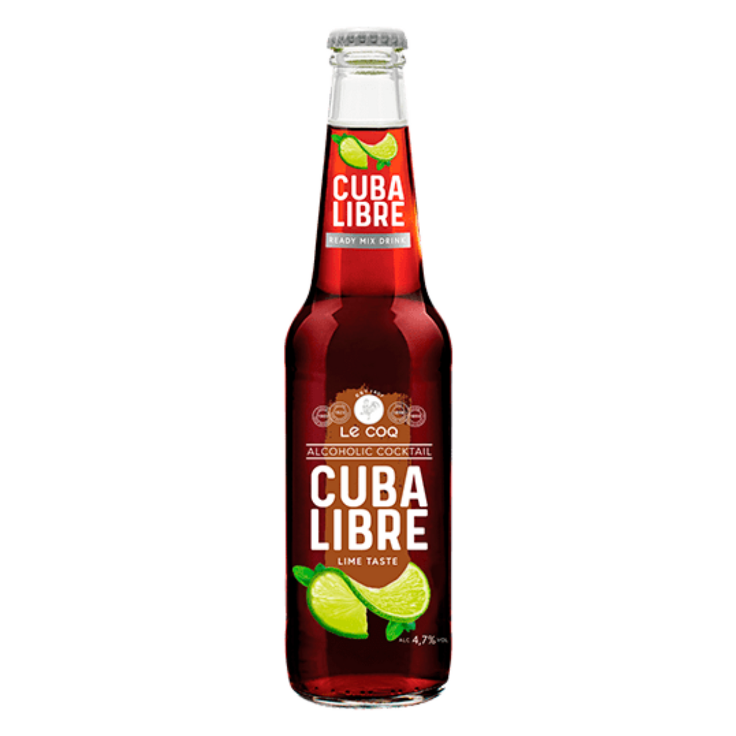 Bottle of Le Coq Cuba Libre cocktail on a white background