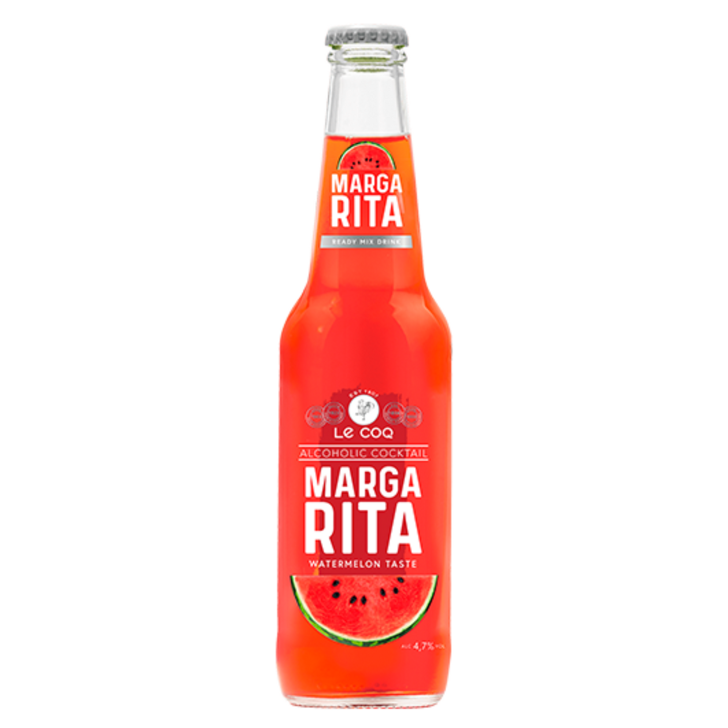 Marga Rita watermelon-flavored cocktail bottle on a white background