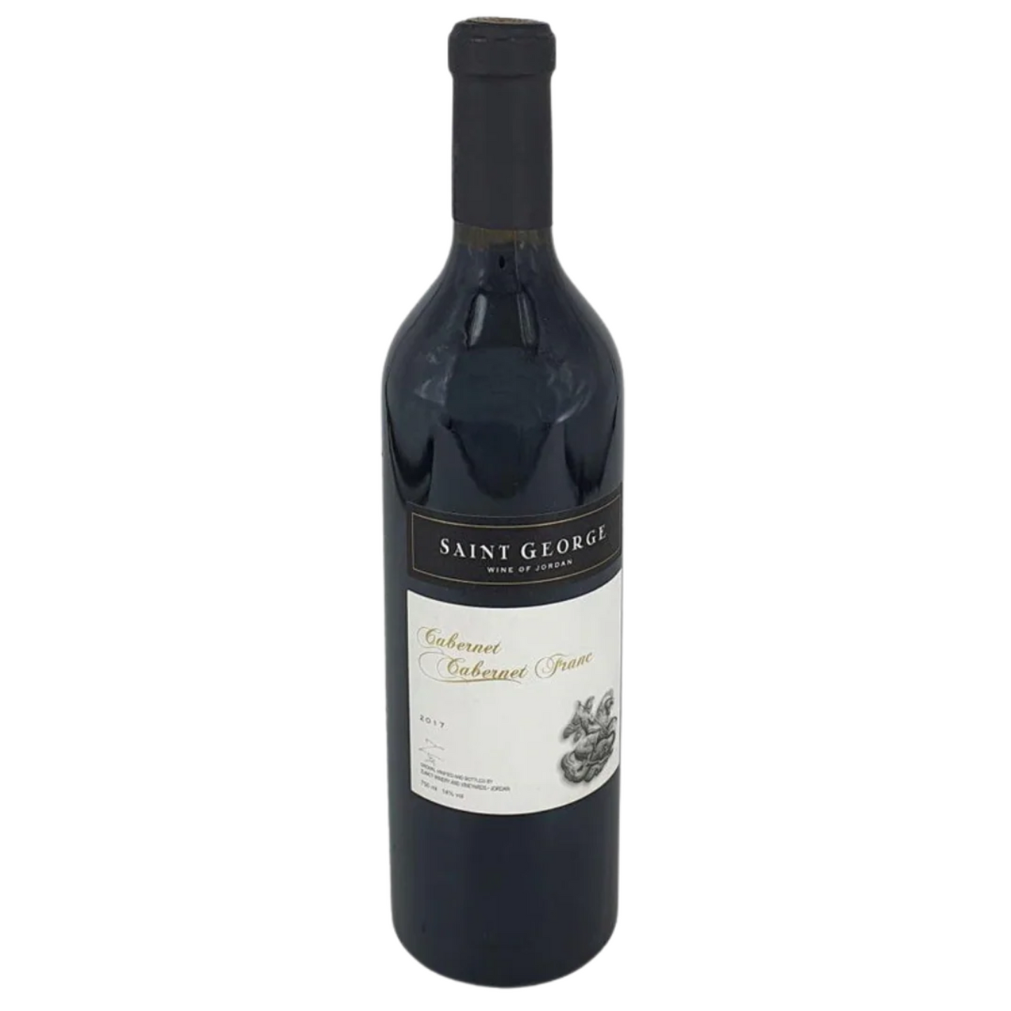 Bottle of Saint George Cabernet Sauvignon wine on a white background