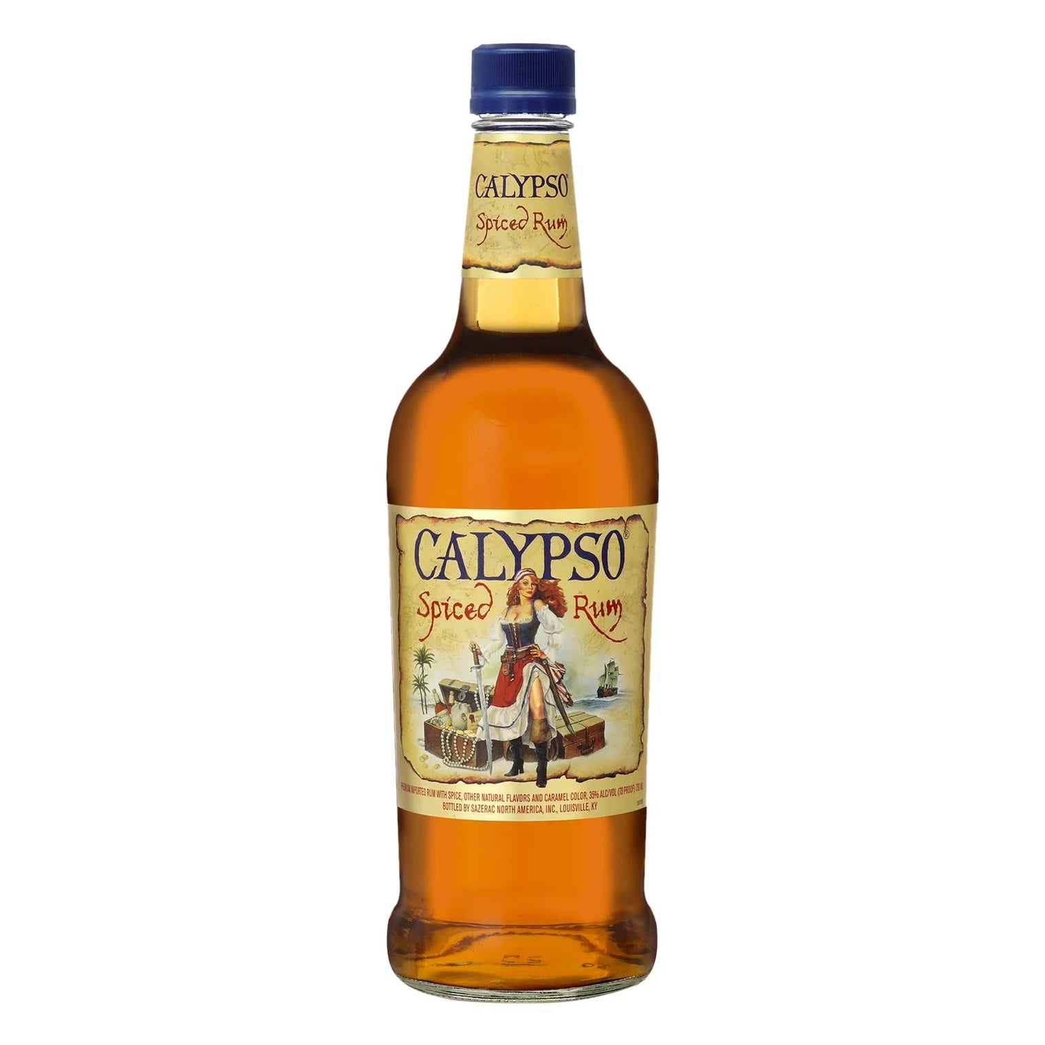 Calypso Spiced Rum bottle on a white background
